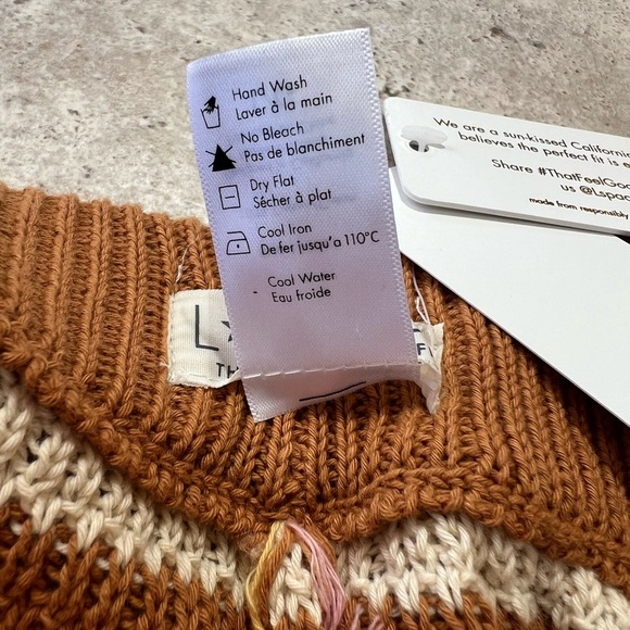 L*Space NWT Turn The Tide Crochet Pants in Cancun Stripe, White, Pink, Brown L - Picture 11 of 13